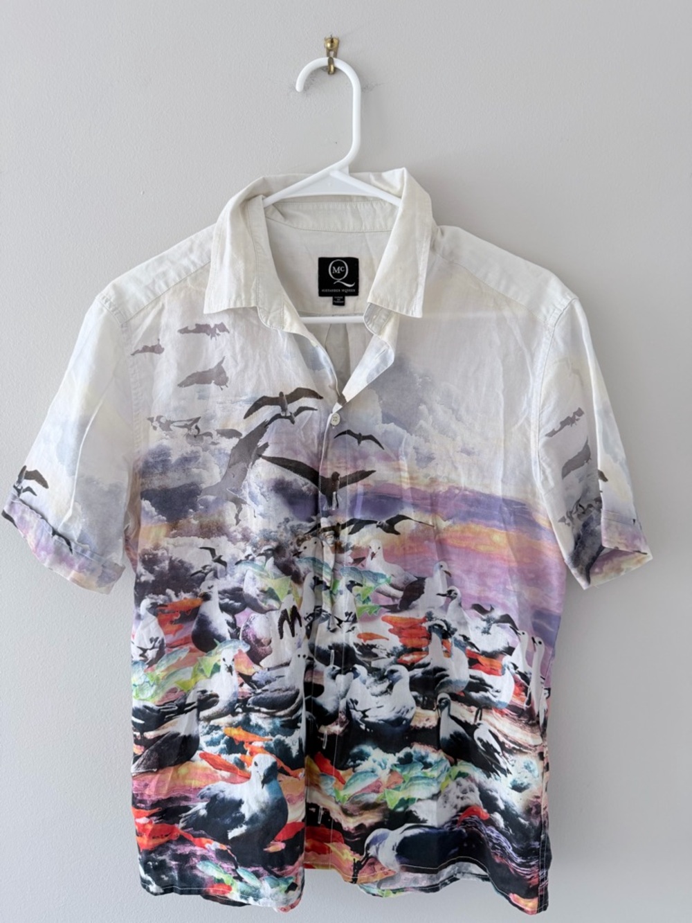 McQ Alexander McQueen White Multicolor Seagull Print Button-Down Shirt